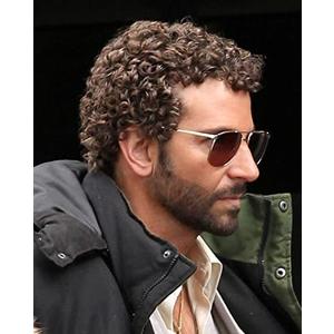 Swiking Mens Brown Afro Curly Wig Rocker Wig Dark Brown Short Hair Replacement Wigs Cosplay Daily Costume Wigs for Male Guy(Dark Brown)