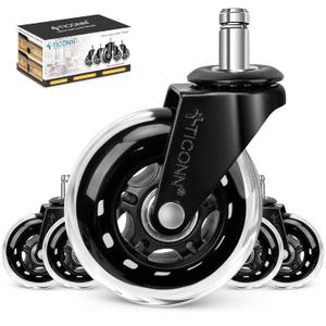 TICONN Office Chair Wheels, 3" Caster Wheels for Tile Carpets, Set of 5