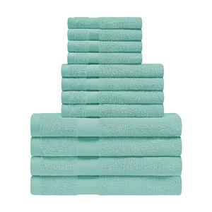 SUPERIOR Kendell 12 Piece Egyptian Cotton Towel Set, Highly-Absorbent, Plush Luxury Towels, Dobby Border, Solid, Face Towels, 13 x 13, Hand Towels, 16 x 28, Bath Towels, 27 x 54, Sea Foam