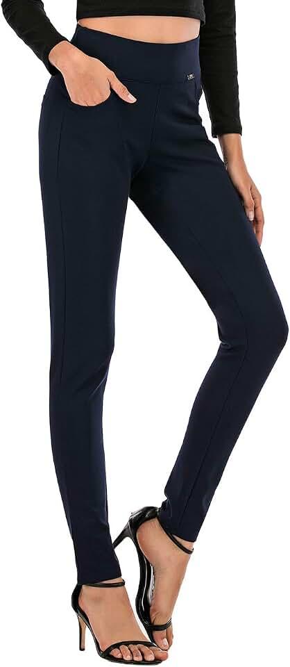 neezeelee Dress Pants for Women Comfort High Waist Skinny Stretch Slim Fit Leg Easy into Pull on Ponte Pants for Work (Midnight Blue, 14 (XXX-Large))