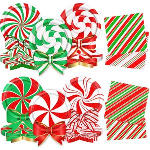 2 x HAKOTI Peppermint Christmas Decorations Tableware, Candy Christmas Decorations includes Peppermint Plates and Peppermint Napkins, Candy Cane Plates and Napkins for Peppermint Candy Decorations