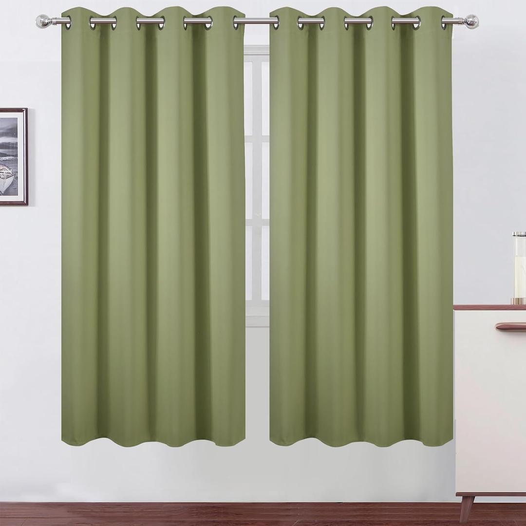 LEMOMO Blackout Curtains 66 x 72 Inch Long Sage Green Curtains Set of 2 Panels Room Darkening Curtains for Bedroom and Living Room