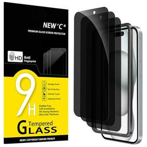 NEW'C 3 Pack Privacy Screen Protector for iPhone 16, iPhone 15 (6.1 inches), Anti-Spy Tempered Glass Film,Case Friendly Ultra Resistant with easy installation tool included