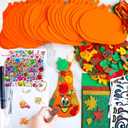 Winlyn 30 Sets Fall Halloween Pumpkin Decorations DIY Pumpkin Craft Kits Foam Pumpkin Shapes 8" W and Smile Fall Leaves Glitter Leaves Pumpkin Decorating Stickers for Kids Classroom Party Activities