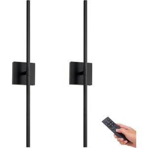 Battery Operated Black Wall Sconces Set of Two, 30" Wireless Dimmable LED Wall Lights with Remote Control, 3 Color Stepless Dimming 360 Rotate Sconces Wall Decor for Living Room Bedroom Stairs (30 Inch, Black)