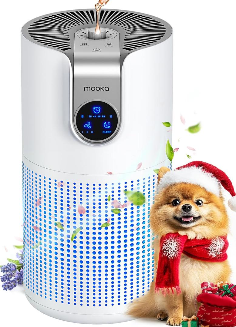 Air Purifiers for Home Large Room Up to 1500ft with Aromatherapy, MOOKA HEPA Air Purifier for Bedroom Pets Kitchen, Air Filter Cleaner for Wildfire Smoke Pollen Dust Dander Odor, 15dB, M03 (White)
