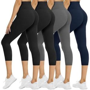 NexiEpoch 2 Pack Leggings for Women - High Waisted Tummy Control Soft Black Capri Yoga Pants with Pockets for Workout, Medium