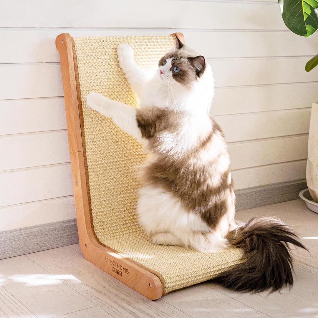 Sisal Cat Scratcher for Indoor Cats Scratching Pad Vertical Cat Scratcher L Shape Cat Scratching Board Cat Scratch Post Solid Wooden Cat Furniture, Replaceable Sisal(Large)