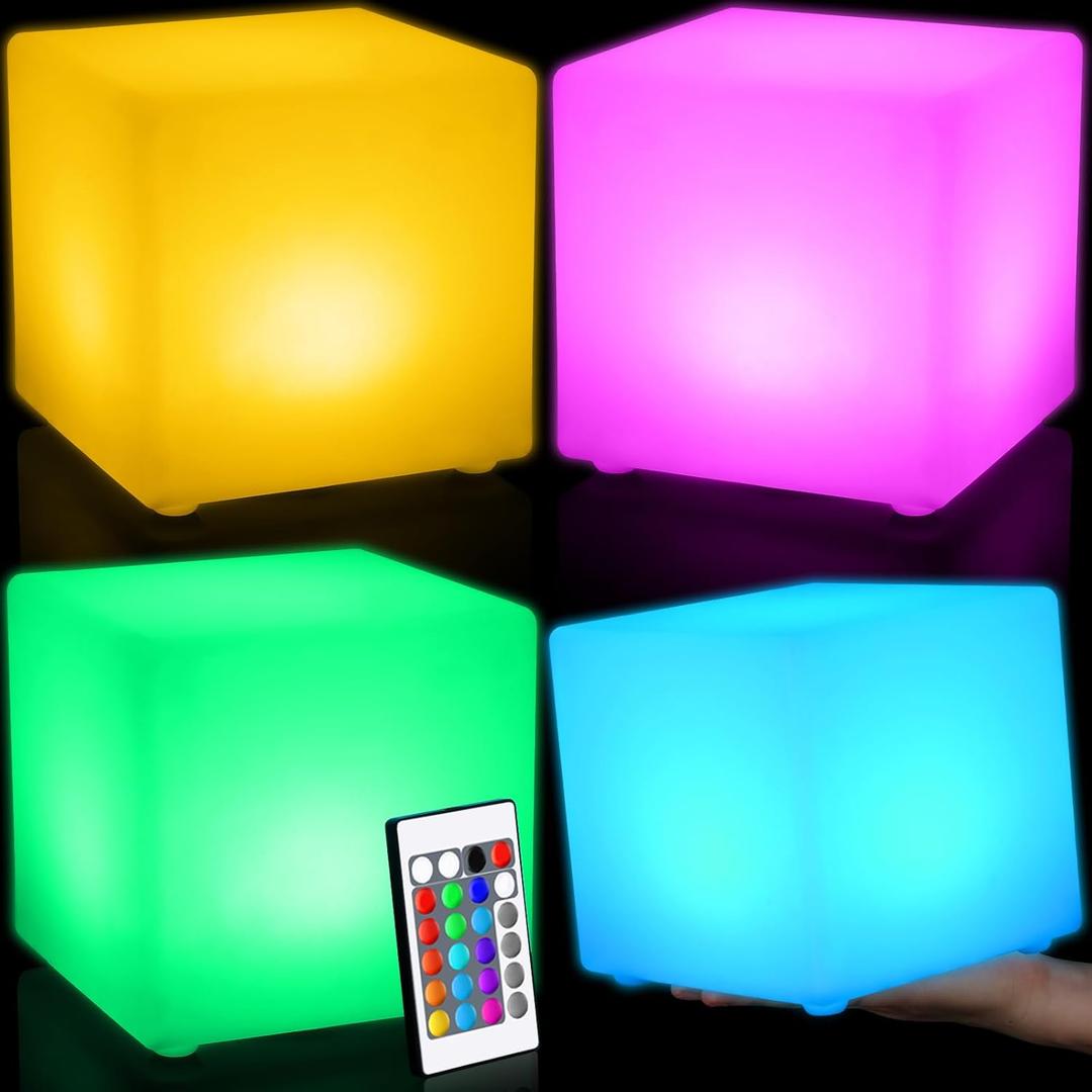Frienda 4 Pcs Light up Cubes Cool Cosmic Cube Lights 16 Colors LED Mood Lamp Waterproof LED Light Cube for Nursery Home Patio Party Decor (6 Inch)