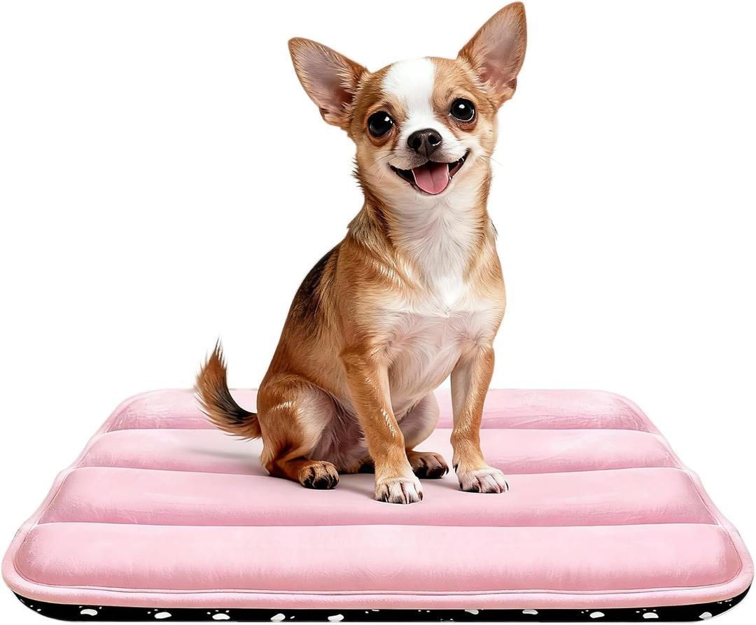 Pobopobo Dog Crate Pad, Ultra Soft & Anti-Slip Kennel Mat, Secure Fit for Metal Crates & Dog Cages, Washable Cozy Bed for Dogs (Pink, S 23"*14"*1.5")