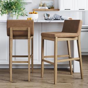 Nathan James Gracie Modern Upholstered Bar Chair, Wooden Bar Stool for Kitchen Island with Faux Leather Upholstery, Light Brown, Set of 2, Bar Height - Set of 2