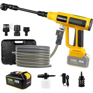 Cordless Pressure Washer with Faucet & Garden Hose Connector, 5.0Ah Battery, 2000PSI MAX Portable Pressure Washer with Brushless Motor, 4 Speed Adjustment LCD Touch Screen, 6-in-1 Nozzle (Yellow/Dark Gray)