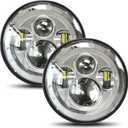 UNI-SHINE 2pcs Projector 7 Inch LED Headlight Hi/Lo Beam Chrome 7 Round H6024 LED Headlight Compatible with Jeep Wrangler JK CJ TJ fit for Miata, for Chevy SC2