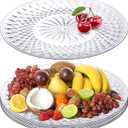 Fumete 6 Pcs Round Plastic Serving Platters Clear Plastic Serving Tray Acrylic Crystal Flan Plates for Food Cake Cookie Fruits Birthday Wedding Party Supplies(14 Inch)