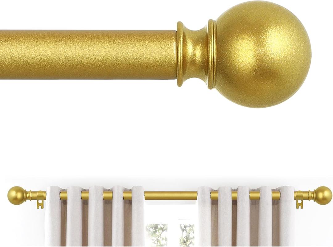 Gold Curtain Rods, Curtain Pole for Window 18 to 60 Inch(1.5-5 Feet), 5/8 Inch Decorative Drapery Pole, Gold Splicing Curtain Rod Set, Size: 18"-60", Brass Gold