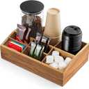 ALELION Acacia Wood Coffee Station Organizer for Countertop - 7 Compartments Coffee Bar Accessories and Organizer with Removable Dividers - Coffee and Tea Condiment storage Organizer