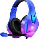 PHOINIKAS PS4 Gaming Headset for PC, Switch, PS5 Headset with 7.1 Stereo Sound, Gaming Headphones with Noise Cancelling Mic, LED Light, Over Ear Headset for Laptop, Mobile (Violet)