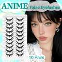 Lashes Manga False Eyelashes 10-15mm Anime Lashes Strips C Curl Cosplay Fake Eyelashes 10 Pairs Thick Spiky Faux Mink Lashes Natural Look (FM01)