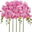 IPOPU Hot Pink Flowers Artificial Orchids 5PCS Sparkly Silk Phalaenopsis Dark Pink Flowers Faux Orchids for DIY Wedding Bouquet Bridal Shower Home Party Decorations (Hot Pink)