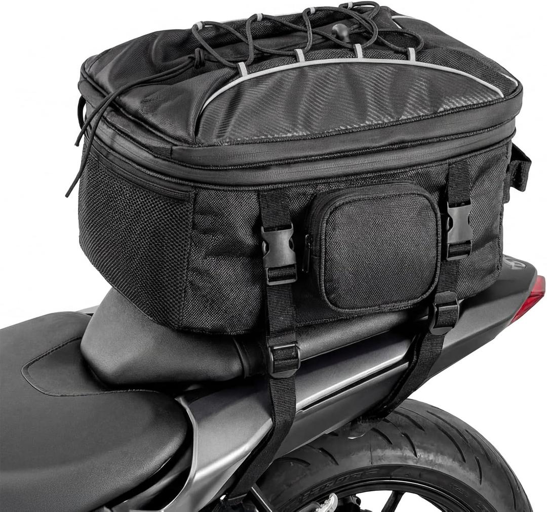 FOCHIER Fully Waterproof Motorcycle Dry Bag, 23L-34L Expandable Universal Tail Bag & Side Saddle Pannier, Roll-Top Rear Rack Trunk Storage, Heavy Duty Motorbike Luggage Accessories (Black), 34 liters