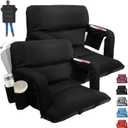 Extra Wide Stadium Seats with Back Support  2 Pack Sofa-Style Bleacher Chairs, Thick Cushions, 6 Reclining Positions(Black-2 Pack,Wide|25")