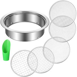 Stainless Steel Soil Sifter for Gardening, Sand Sifter Tool with Interchangeable Mesh Screens(1,3,6,9,12mm) and Scoop Shovel, Bonsai Soils Scoops Set, Garden Sieve Soils Sifters for Gravel