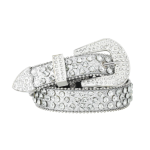 AWAYTR Rhinestone Belt for Women Men - Western Cowgirl Sequin Diamond Bling Studded Belts for Jeans Pants Fit Waist: 33" -38"