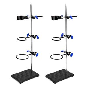 QWORK Lab Support Stand Set 2-Pack Steel Rod 24" with Iron Base & Clamps for Heating, Filtration, Distillation