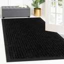 Front Door Mat Indoor Outdoor Entrance 60"x36", Heavy Duty Ribbed Non Slip Mat, Absorbent Dirt Moisture Trapper Waterproof Rubber Backing Doormats, Low Profile Washable Front Doormat, Blue