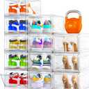 12 Pack Shoe Organizer, Stackable Shoe Storage Boxes with Magnetic Door