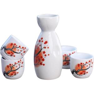 Tosnail 5 pcs Ceramic Japanese Sake Set - Orange Blossom
