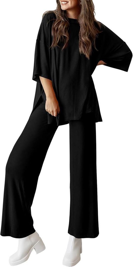 PRETTYGARDEN Two Piece Sets For Women Summer Fashion Lounge Matching Set 2025 Travel Vacation Airport Outfits Clothing (Large, Black)