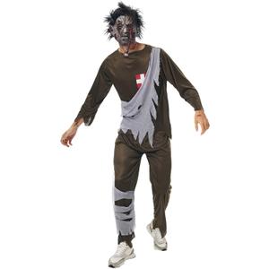 6PCS Adult Men Zombie Costume with Scary Mask Tattoo Stickers Creepy Halloween Cosplay Party Outfits (Medium)