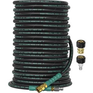 3/8" 4800PSI Pressure Washer Hose 150FT with 360° Swivel Quick Connect, Flexible Kink Resistant Steel Wire Braided & Durable Rubber for Hot/Cold Water, Power Washer Hose With M22 14mm Adapter