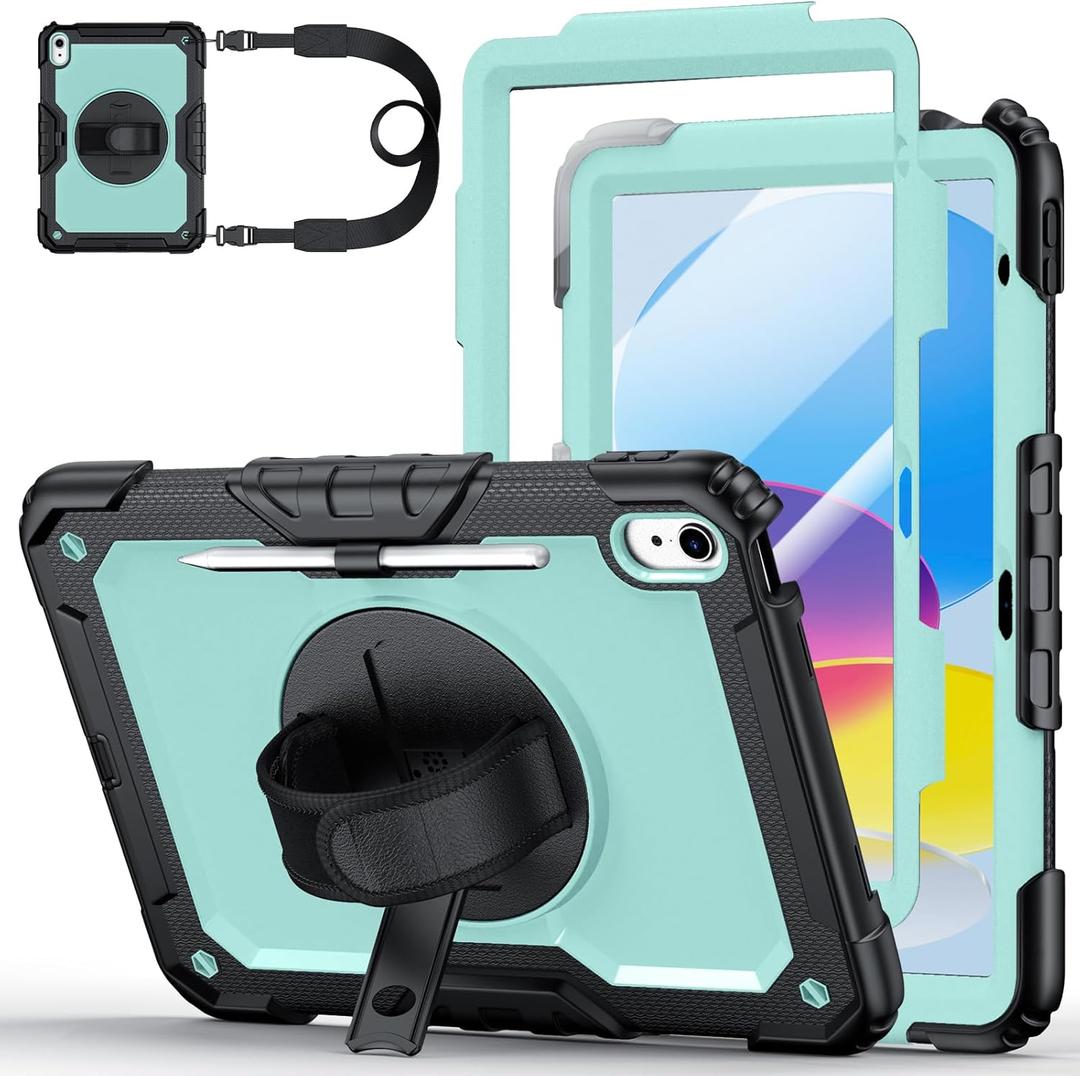 Case for iPad (A16) 11th Generation 11 Inch (2025), Ubearkk for iPad 10th Generation 10.9 inch 2022 case with Screen Protector, 360 Degree Rotating Stand/Shoulder Strap/Pencil Holder, Brightblue