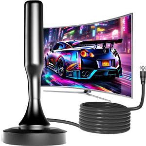 TV Antenna for Smart TV Indoor, TV Antenna for Local Channels,Digital Antenna for Smart tv Indoor,Easy Installation,Support 4K 1080p Channels Strong Magnetic Base-16.5 ft Long Cables (Black Upgrade)