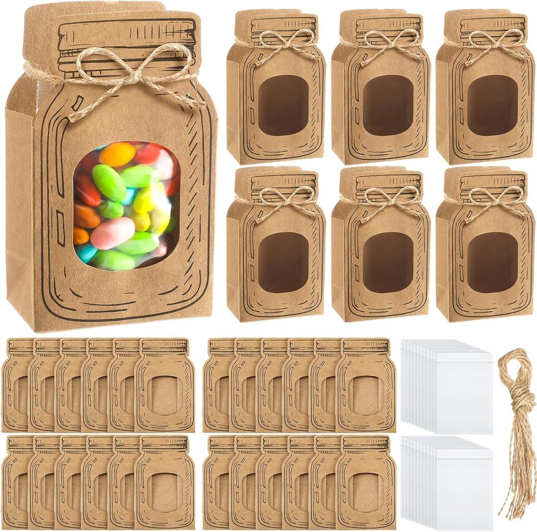 Yexiya 24 Pcs 5. 5" x 3. 4" Mini Kraft Paper Mason Jar Bottle Treat Bags with 24 Plastic Bags with Zip 160 Dot Stickers and Hemp Rope Mason Jar Candy Bag for DIY Wedding Birthday Exchange Party Favors