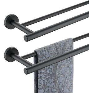 JQK Double Towel Bar 27 Inch, Matte Black Useable Length 24 Inch 304 Stainless Steel Thicken 0.8mm Bath Towel Rack for Bathroom, Towel Holder Wall Mount 2 Pack, TB100L24-PB-P2