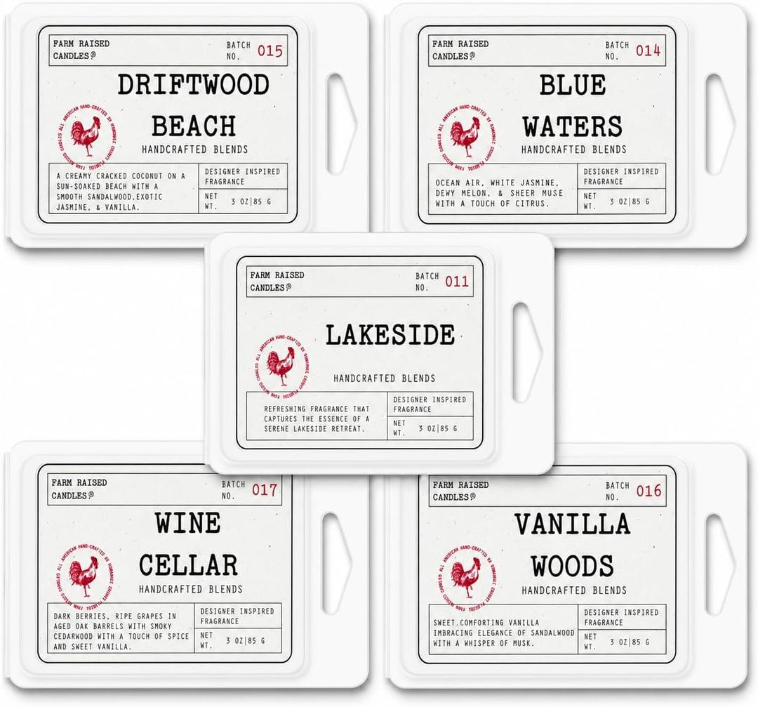 Farm Raised Candles Weekend Variety 5 Pack Soy Wax Melts  Fresh from the Farm Scented Wax Cubes for Warmers  5 Hotel & Spa Inspired Fragrances  Farm Fresh Wax Melts  USA Made