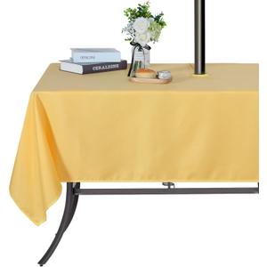 SARAFLORA Outdoor and Indoor Tablecloth -60x84 inch Yellow, Wrinkle Free Washable Waterproof Table Cloth with Umbrella Hole and Zipper Rectangle Table Cover for Spring/Summer/Patio/Picnic/BBQS/Party
