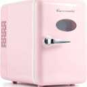 Mini Fridge for Bedroom, 4L Beverage Cooler, Leather Pink