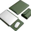 15.6 Inch Laptop Sleeve Case Computer Bag for 15.6" Acer Aspire/Predator, Inspiron, ASUS Dell Notebook, HP Pavilion, IdeaPad 330, ThinkPad E590, Chromebook, PU Bag with Small Case, Green