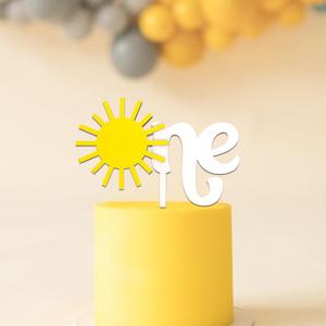 Sun One Cake Topper - Sun Themed First Birthday Party Wooden Cake Topper,Sunshine Themed Party Decorations,One Sun Birthday Party Supplies, Natural Color
