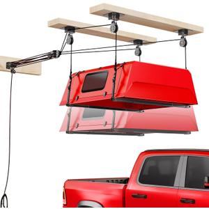 Truck Cap Hoist System for Garage Ceiling, Smart 4-Point Self-Leveling Garage Hoist with 8:1 Pulley Lift System, Easy One-Person Overhead Garage Storage Lift for Truck Topper Rack, 250 lb