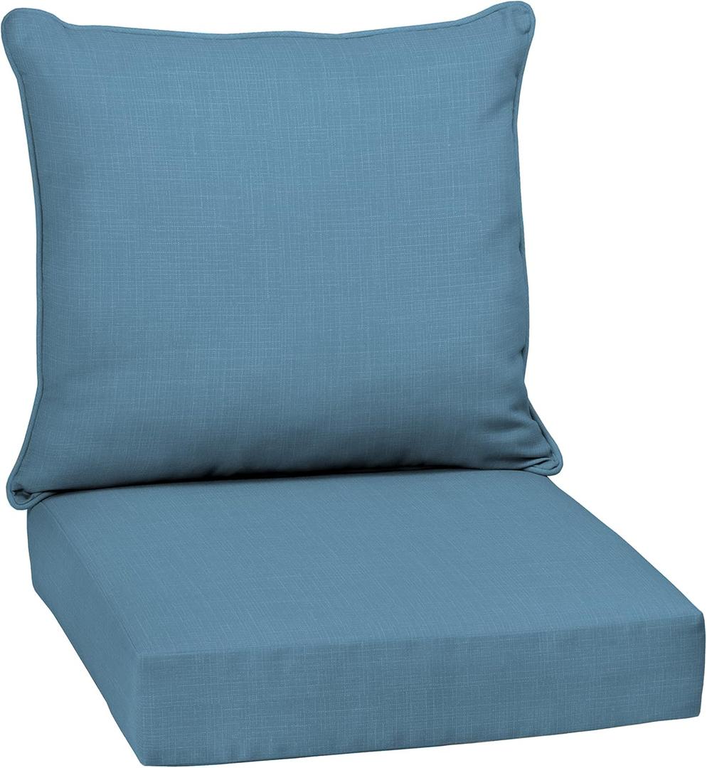 Arden Outdoor Deep Seat Cushion Set, 24 in x 24 in, Weather-Proof, Rain-Proof, Fade Resistant Patio Cushion for Chair, Sofa, and Couch French Blue Texture (24" x 24")