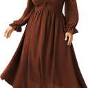 SCOMCHIC Women's Plus Size Wedding Guest Cocktail Dresses Fall Sweetheart Neckline Long Sleeve A Line Formal Maxi Dress (Orange, XL)