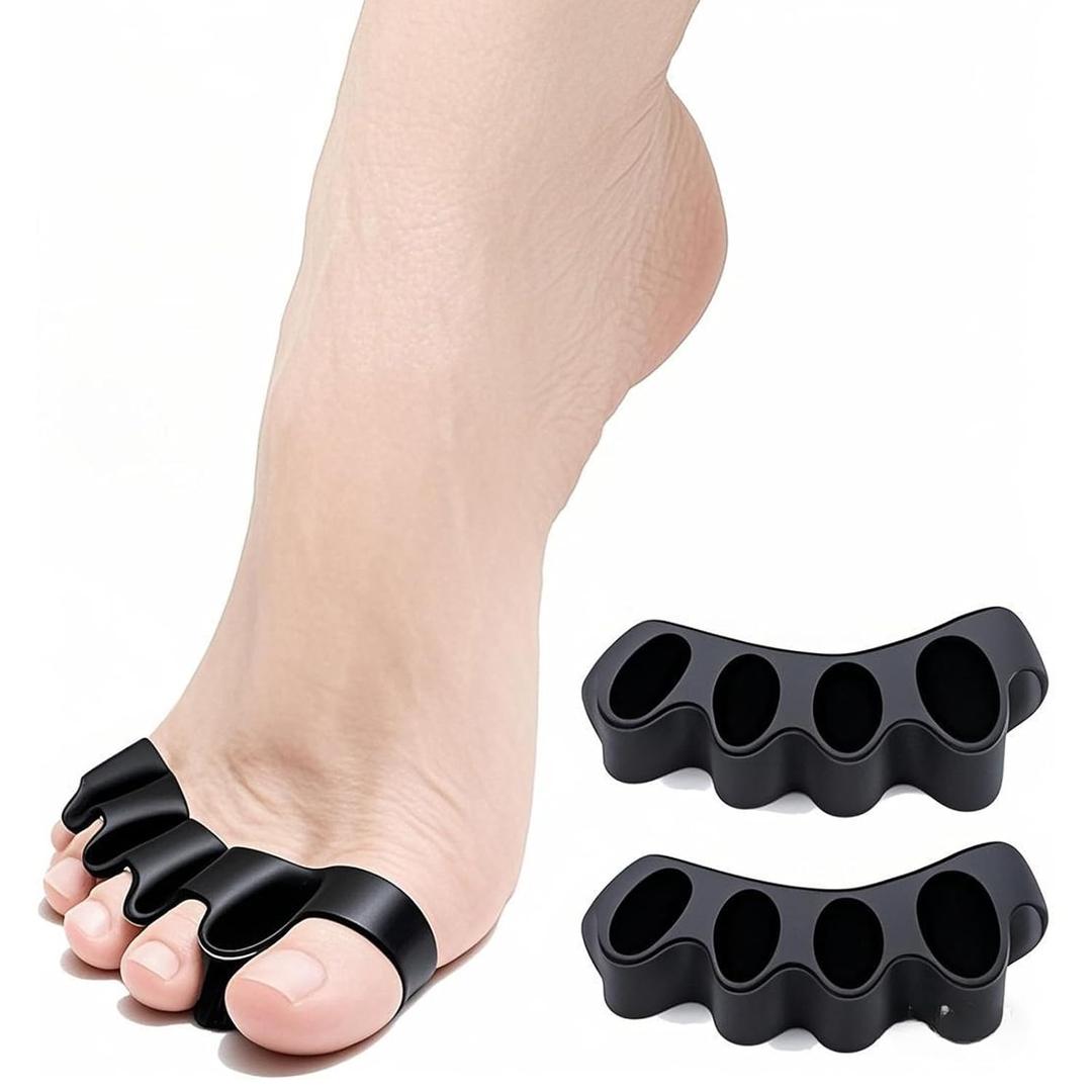 Toe Separator -Silicone Big Toe Corrector - Relieves Foot Pain, Hammer Toe, Bunions, and Curled Toe - 1 Pair of Black Adjustable Toe Separator for Both Men and Women (Black 2PCS)