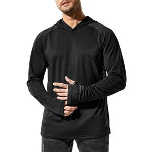 BANTREK Men Athletic Hoodies Long Sleeve Fishing Shirts UPF 50+ Sun Protection Dry Fit Wicking Hooded Running Shirts L