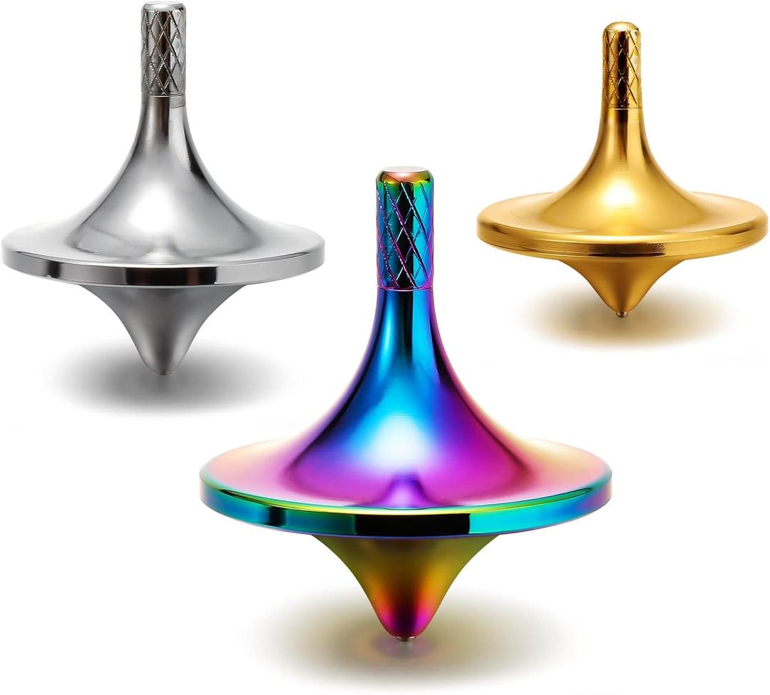 Leitee 3 Pieces Brass Metal Top Spinner Good Balance Desktop Top Spinner for Adults Kill Time Long Time Focus, 3 Colors(Large (1.26 x 1.45 Inch))