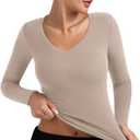 PINKMSTYLE Women's V Neck Long Sleeve Thermal Shirts Fall Winter Lightweight Base Layer Undershirts Basic Tops (S)